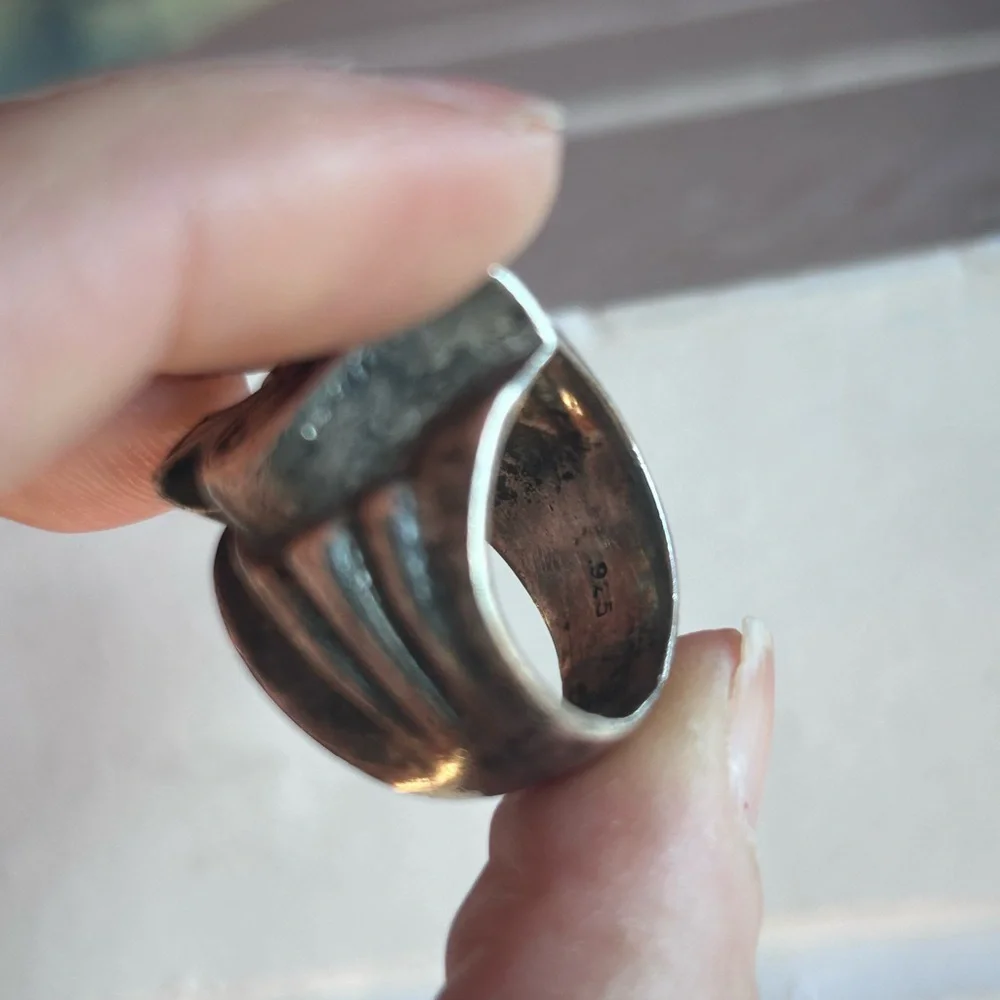 Sterling Silver vintage chunky Spade Ring - Picture 4 of 5